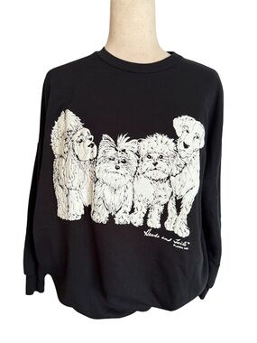 Vintage Linda Lori Heads & Tails Black Sweatshirt with White Dogs Graphic